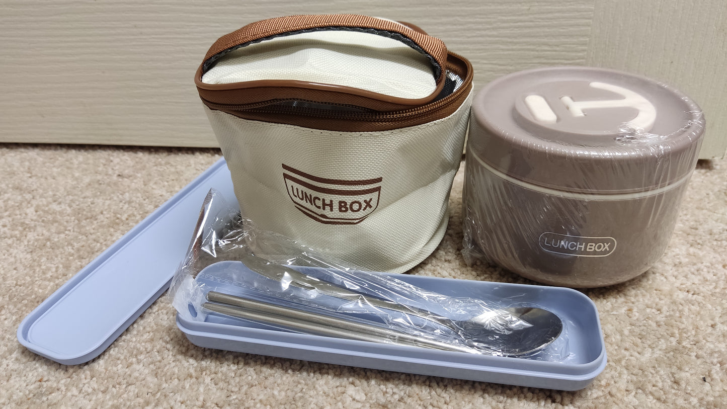 Insulated Stainless Steel Bento Lunch Box with Utensils and Bag 600ml