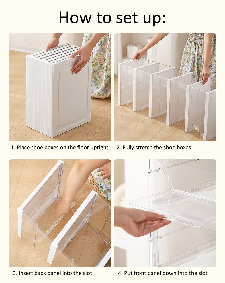 Foldable Collapsible Assembly-free Super Large Hard Case Shoe Storage Box/Organiser 6 boxes Set