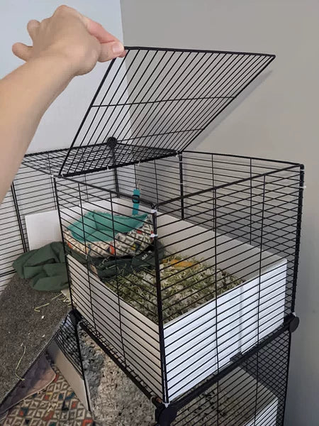 DIY Cage for Guinea Pig Complete Setup 2 Level with Tray 1.5cm Metal Mesh Black
