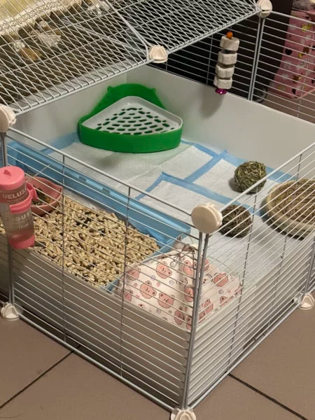 DIY Cage for Guinea Pig Complete Setup 2 Level with Tray 1.5cm Metal Mesh Black