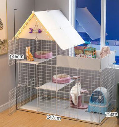 DIY Cage Large 3 Level with Storage and Roof White