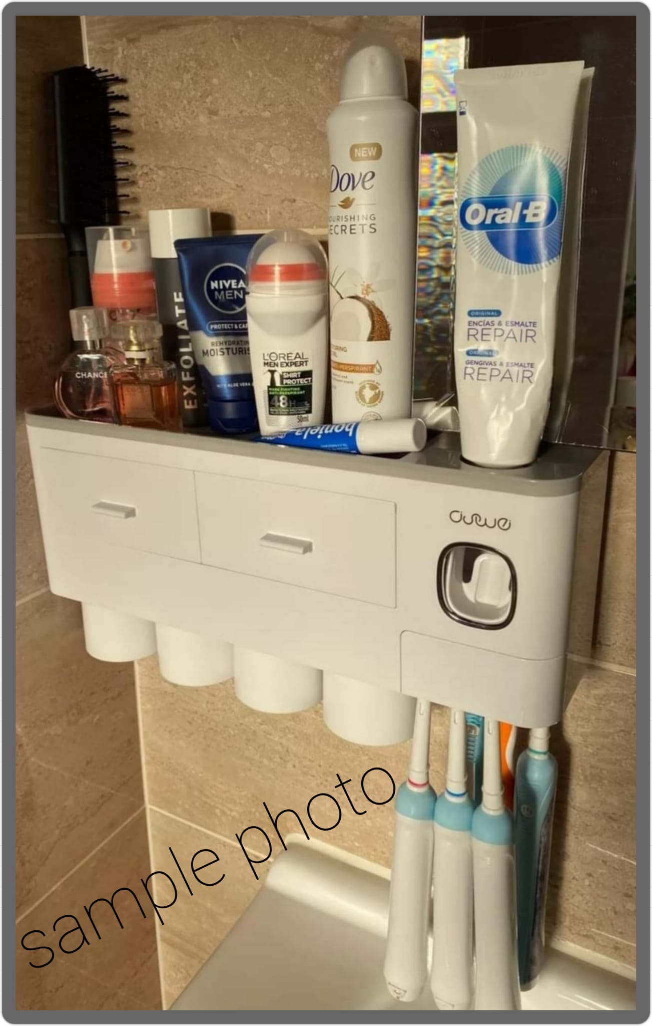 Toothbrush Holder Organiser & Toothpaste Dispenser 4 Cup Model