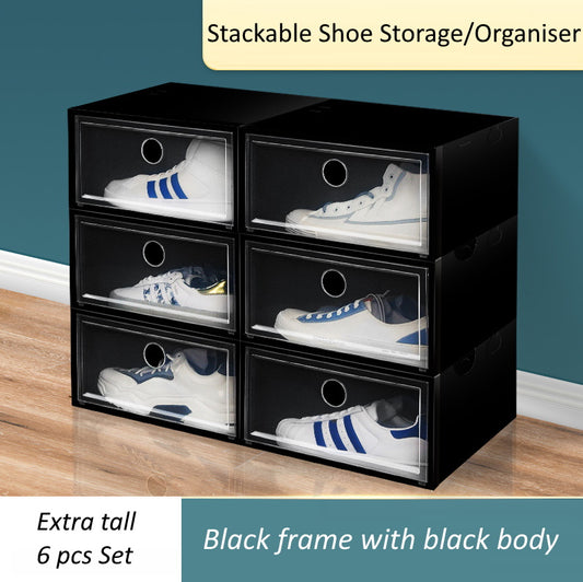 Stackable Extra Tall Shoe Storage Box/Organiser 6pc Set