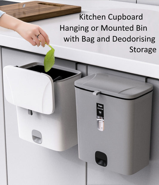 Kitchen Bin Hanging or Mounted with Bag and Deodoriser Storage