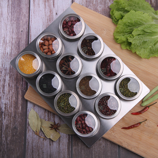 Magnetic Spice Tins Jars 12 pcs Set with Plate