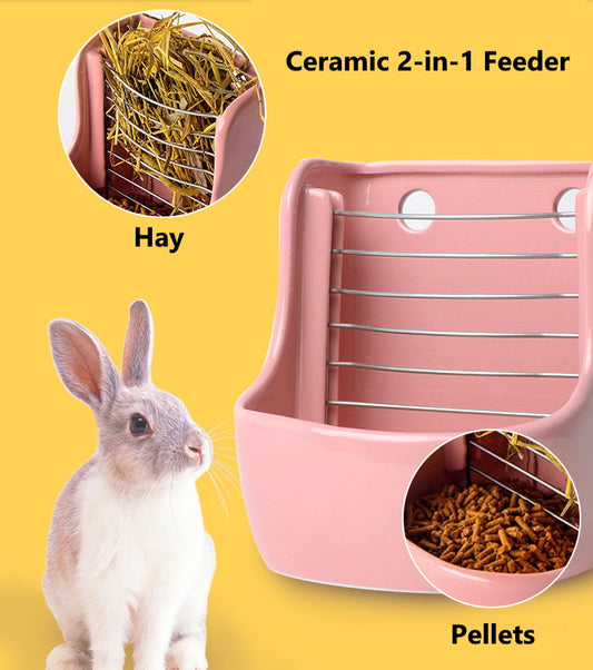 Hay and Food Ceramic Feeder for Small Animal