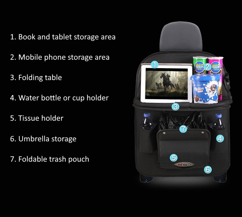 Car Back Seat Organiser with Folding Table and Rubbish Pouch (1 piece)