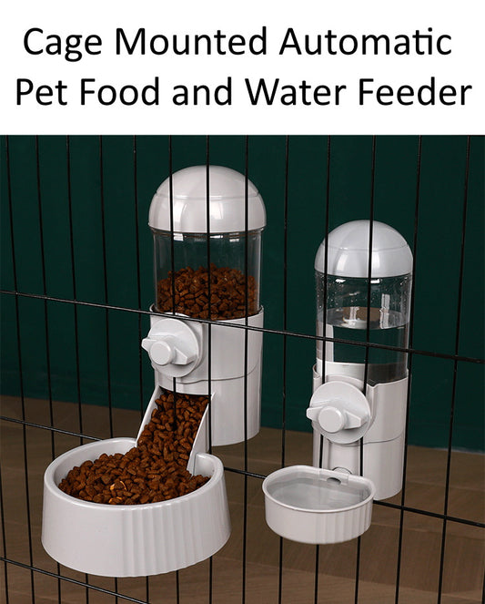 Automatic Pet Food and Water Feeder Cage Mounted