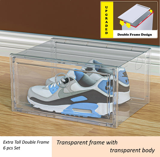 Stackable Extra Tall Double Frame Shoe Storage Box/Organiser 6pc Set