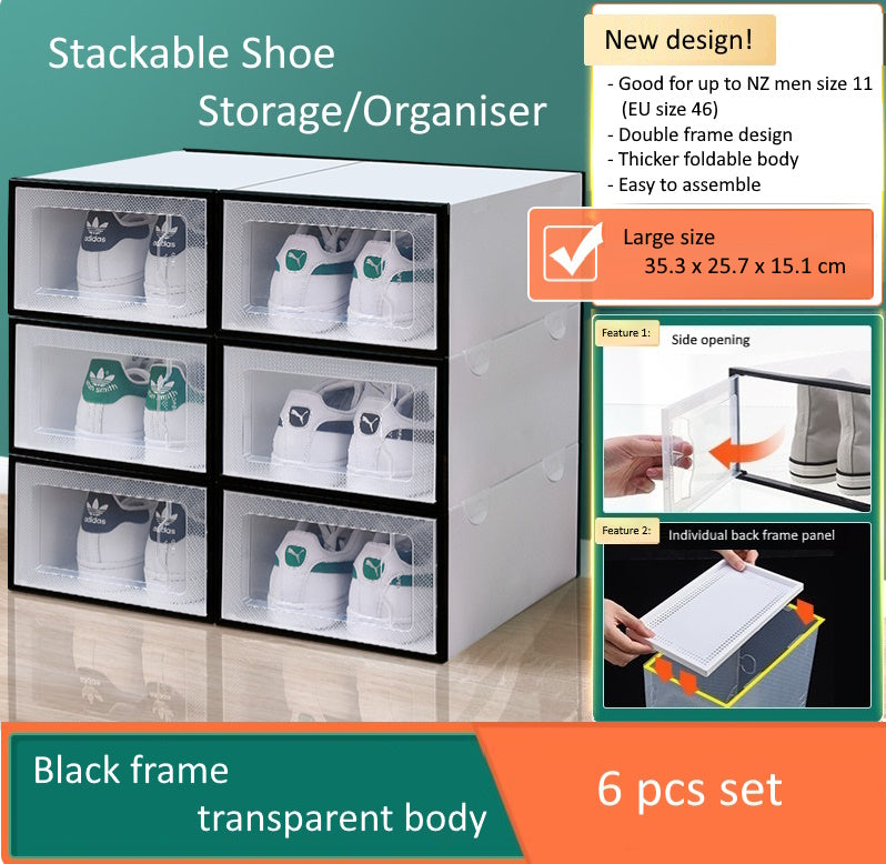 Stackable Large Size Shoe Storage Box/Organiser 6pc Set