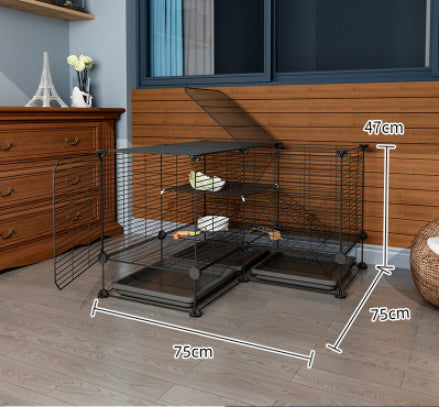 DIY Cage for Rabbit or Guinea Pig L-shape with Tray 1.5cm Metal Mesh Black or White
