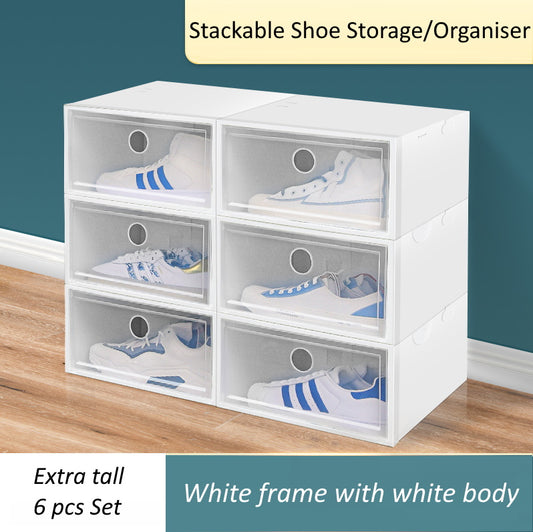 Stackable Extra Tall Shoe Storage Box/Organiser 6pc Set