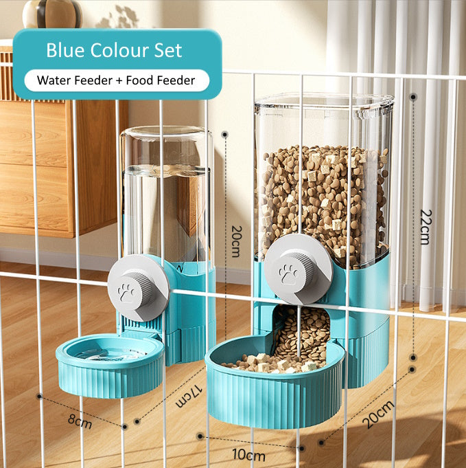 Cage Mounted Automatic Pet Food and Water Feeder Set