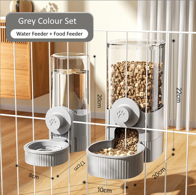 Cage Mounted Automatic Pet Food and Water Feeder Set