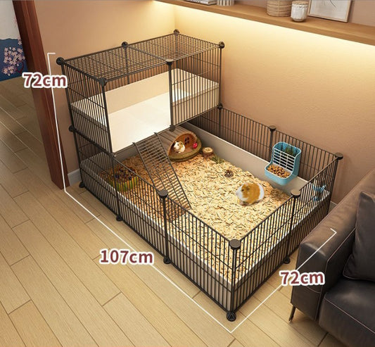DIY Cage for Guinea Pig Complete Setup 2 Level with Tray 1.5cm Metal Mesh Black