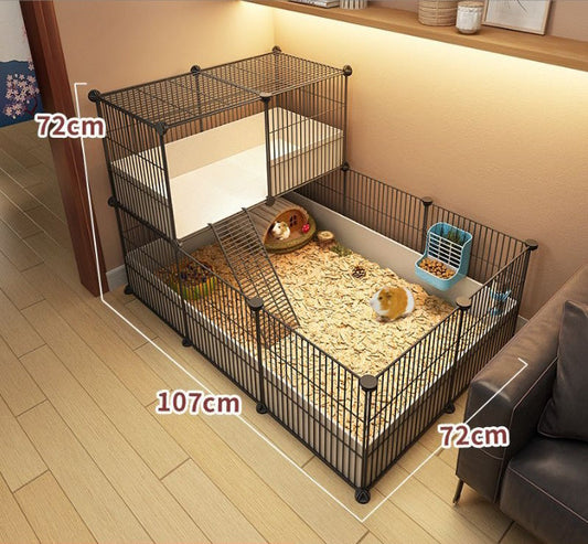 DIY Cage for Guinea Pig Setup 2 Level with Tray 1.5cm Metal Mesh Black (no accessories)