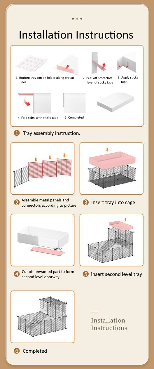 DIY Cage for Guinea Pig Complete Setup 2 Level with Tray 1.5cm Metal Mesh Black