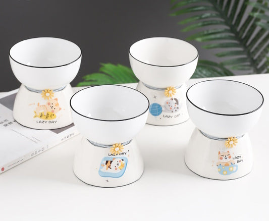 Elevated Pet Bowl Cartoon Ceramic