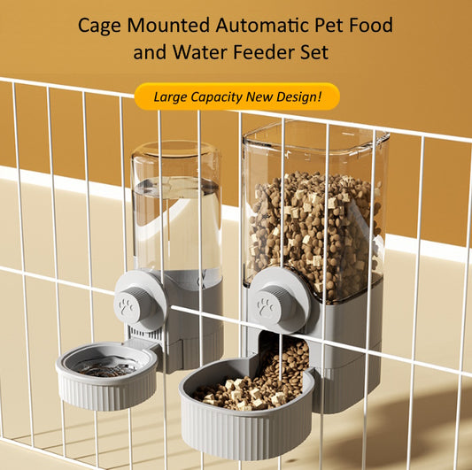 Cage Mounted Automatic Pet Food and Water Feeder Set