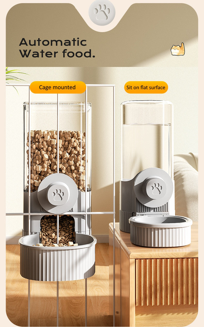 Cage Mounted Automatic Pet Food and Water Feeder Set