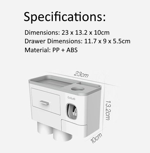 Toothbrush Holder Organiser & Toothpaste Dispenser 2 Cup Model