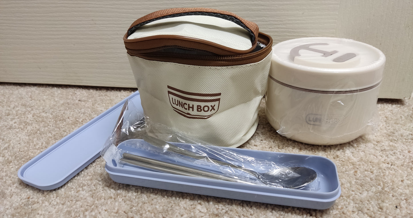 Insulated Stainless Steel Bento Lunch Box with Utensils and Bag 600ml
