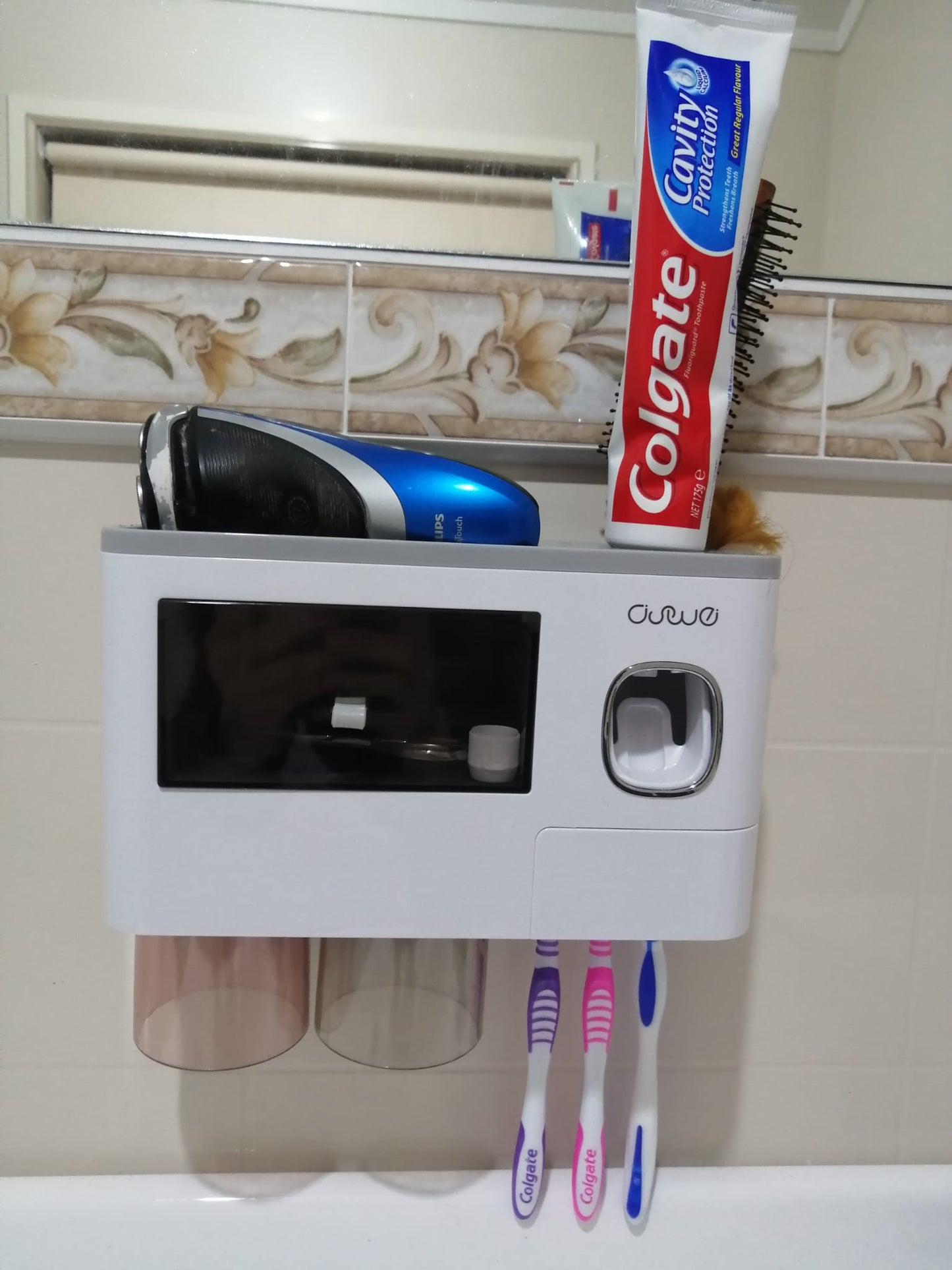 Toothbrush Holder Organiser & Toothpaste Dispenser 2 Cup Model