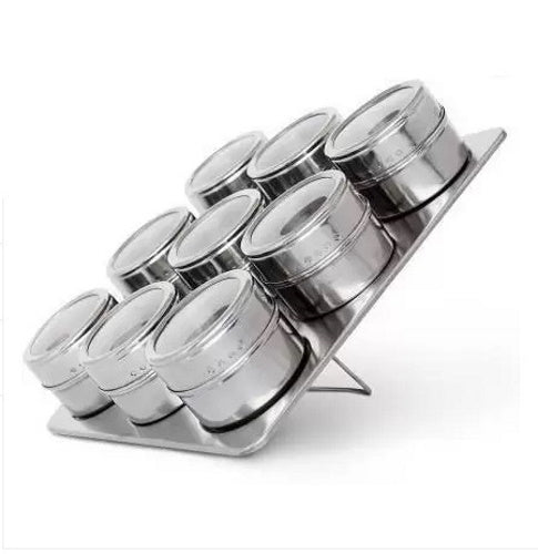 Magnetic Spice Tins Jars 9 pcs Set with Plate