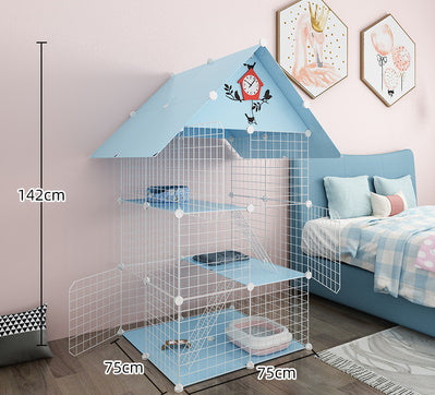 DIY Cage 3 Level for Cat or Rabbit Blue with Roof