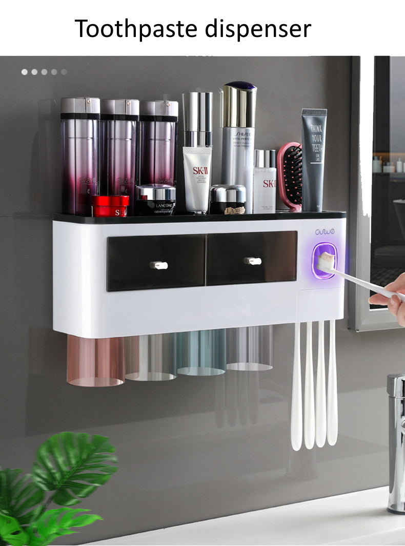 Toothbrush Holder Organiser & Toothpaste Dispenser 3 Cup Model