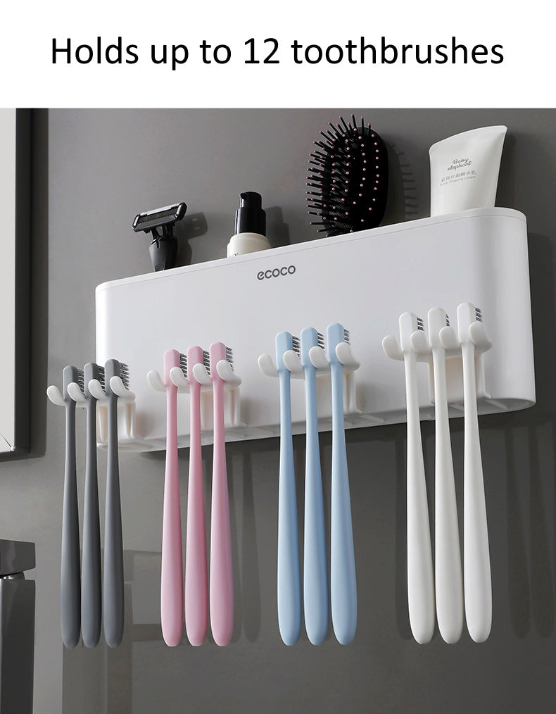 Toothbrush Holder Organiser with Standalone Toothpaste Dispenser 4 Cup