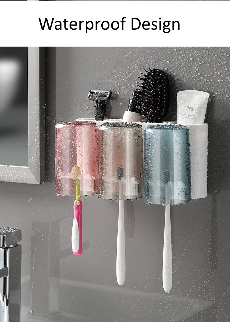 Toothbrush Holder Organiser with Standalone Toothpaste Dispenser 4 Cup