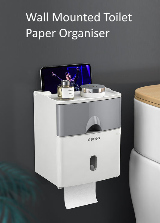 Wall Mounted Toilet Paper Holder Organiser with Drawer