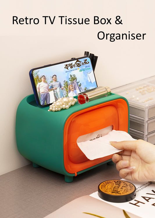 Tissue Box Desktop Organiser Retro TV Style