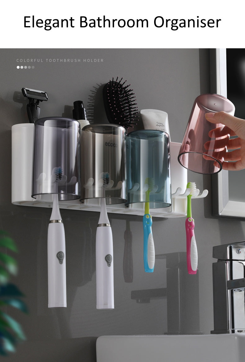 Toothbrush Holder Organiser with Standalone Toothpaste Dispenser 4 Cup