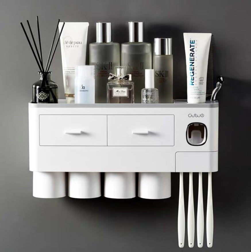 Toothbrush Holder Organiser & Toothpaste Dispenser 4 Cup Model