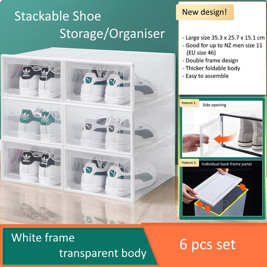 Stackable Large Size Shoe Storage Box/Organiser 6pc Set