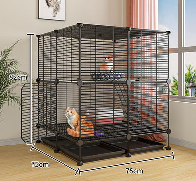 DIY Cage 2 Level for Cat or Rabbit Black with Trays