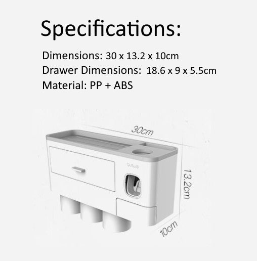 Toothbrush Holder Organiser & Toothpaste Dispenser 3 Cup Model