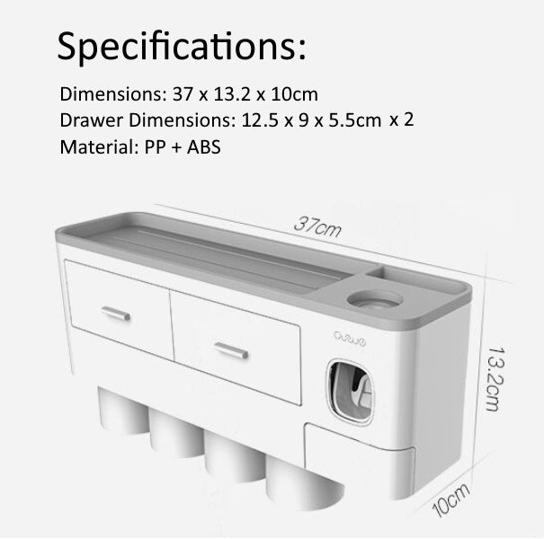 Toothbrush Holder Organiser & Toothpaste Dispenser 4 Cup Model