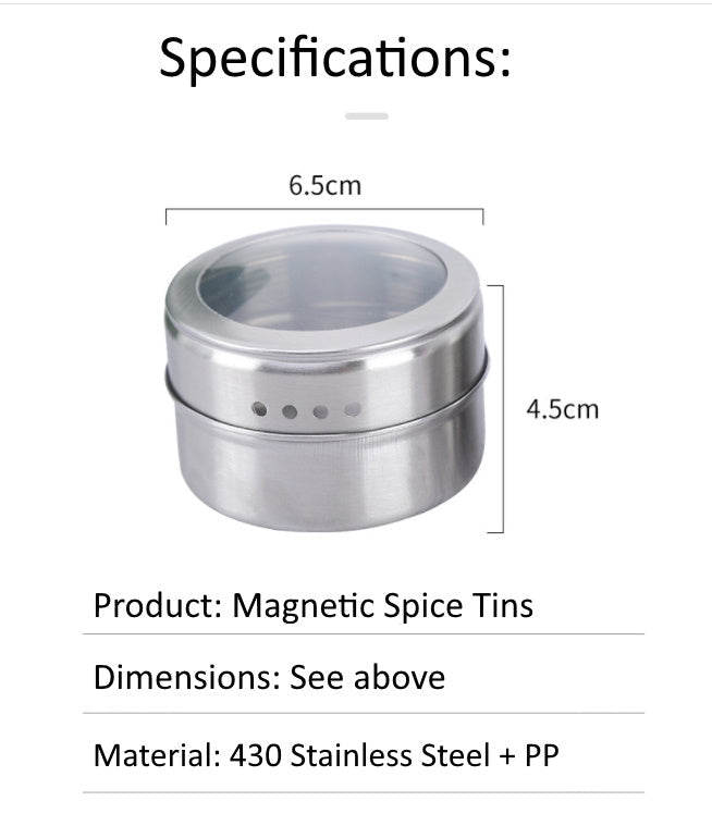 Magnetic Spice Tins Jars 12 pcs Set with Plate