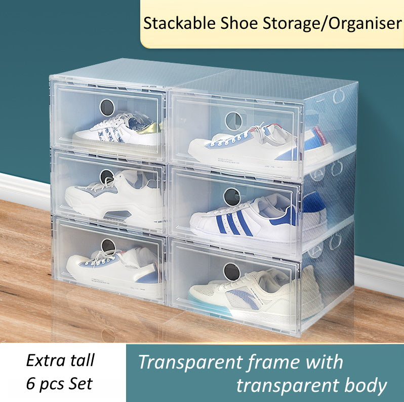 Stackable Extra Tall Shoe Storage Box/Organiser 6pc Set
